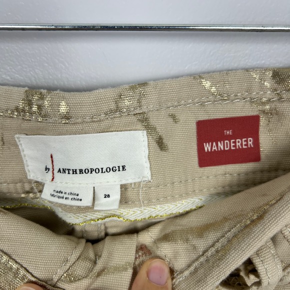 By Anthropologie The Wanderer Utility Pants in Gold Metallic Button Fly Size 28 - Picture 11 of 15